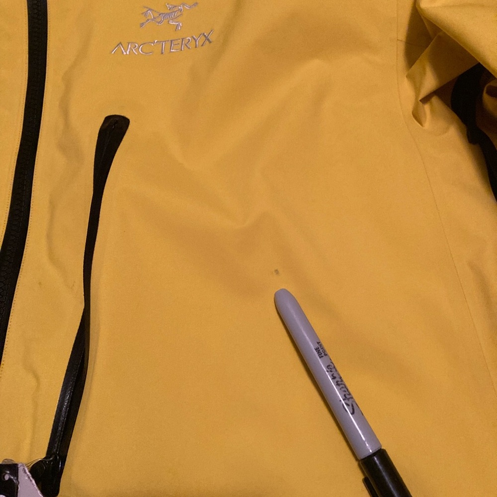 Arc'teryx Yellow Waterproof Shell Jacket with Black Zipper Accents - Picture 3 of 7